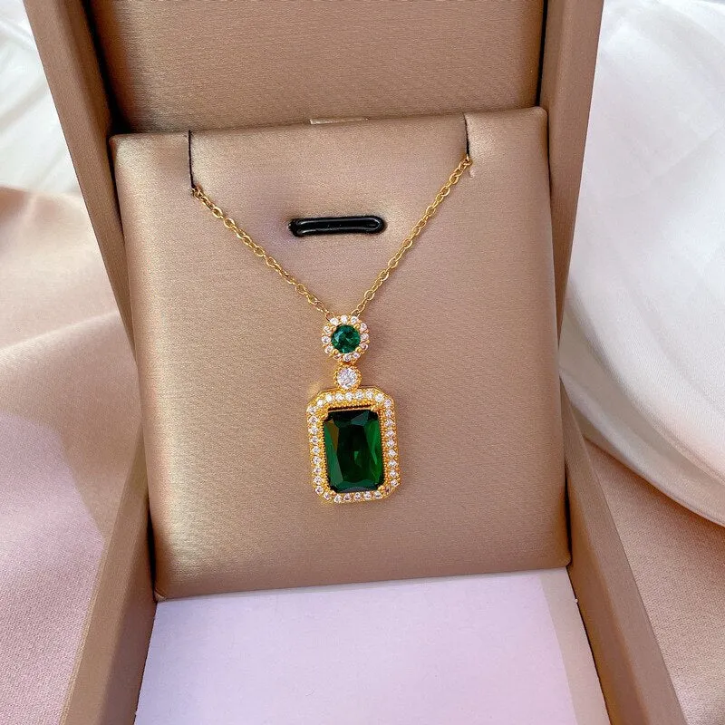 New Romantic Temperament Square Crystal Pendant Necklace For Women