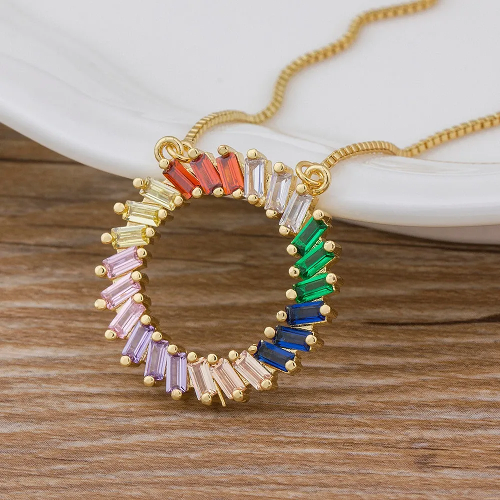 New Trendy CZ Rainbow Necklace Woman Long Chain Zirconia Necklace