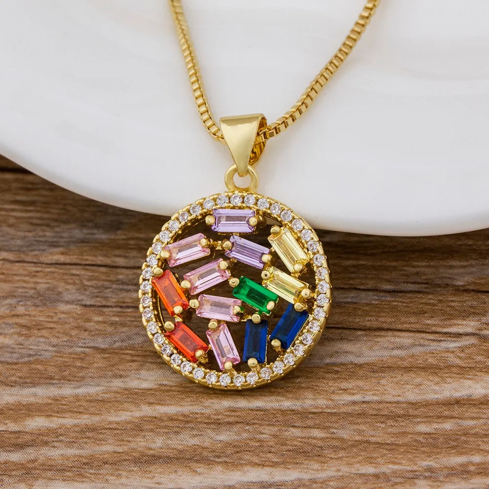 New Trendy CZ Rainbow Necklace Woman Long Chain Zirconia Necklace