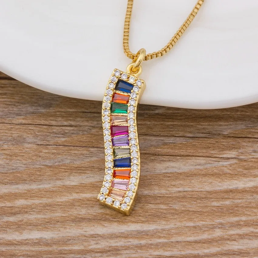 New Trendy CZ Rainbow Necklace Woman Long Chain Zirconia Necklace