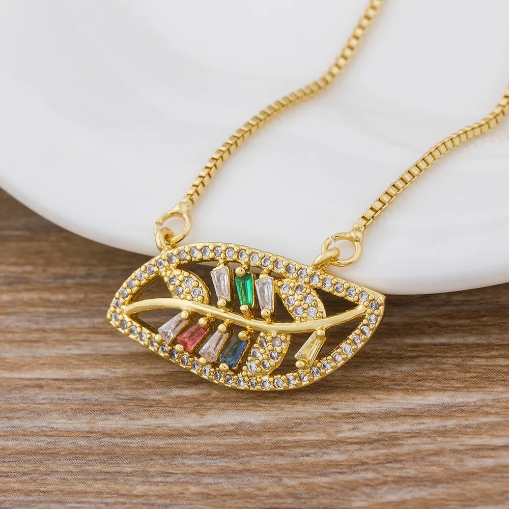 New Trendy CZ Rainbow Necklace Woman Long Chain Zirconia Necklace