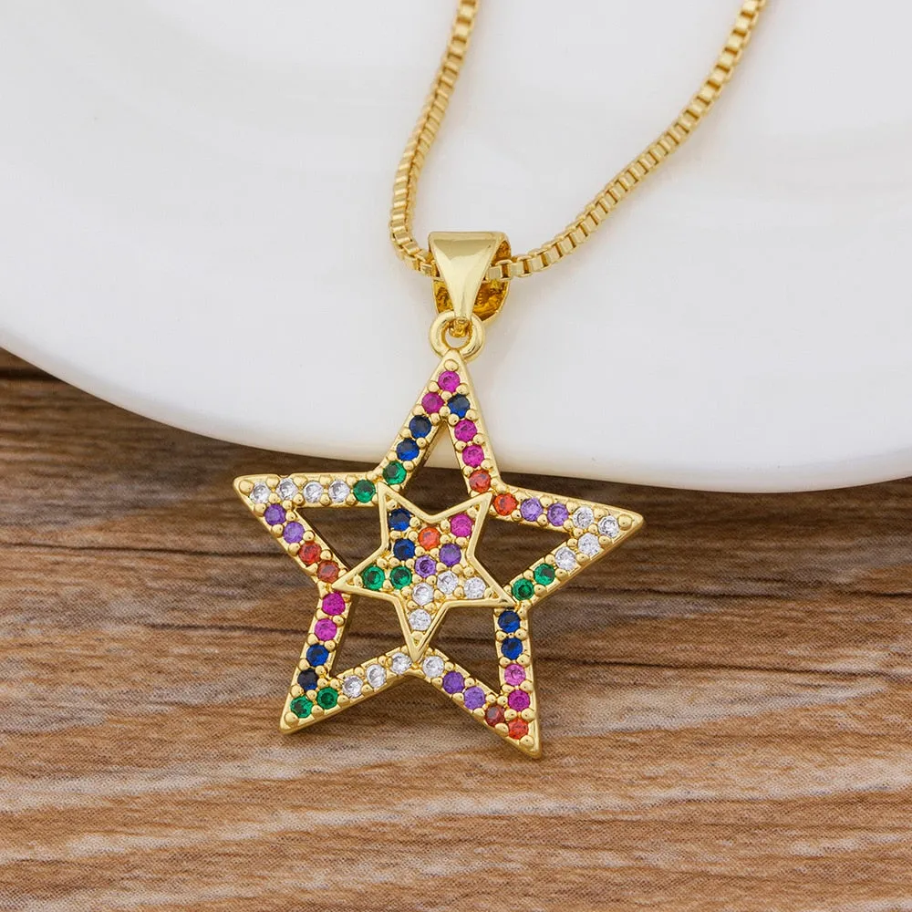 New Trendy CZ Rainbow Necklace Woman Long Chain Zirconia Necklace