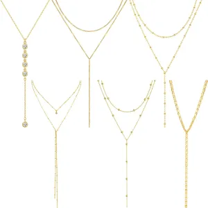 NEWITIN 6 Pieces Chain Necklaces for Women Gold Plated Necklace Cross Bow Pearl Star Heart Pendant Gold Necklace Set for Women