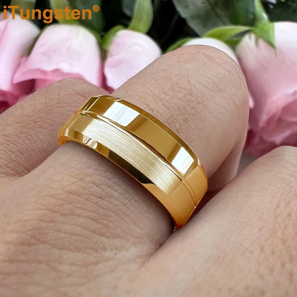 Nice Grooved Beveled Polished Brushed Finish Tungsten Carbide Comfort Fit Rings. Classic Men and Women Wedding Rings