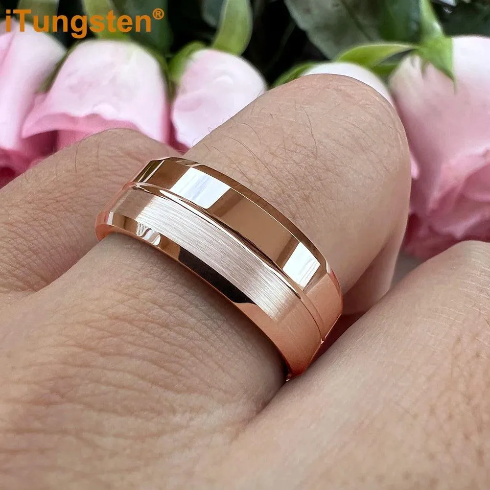 Nice Grooved Beveled Polished Brushed Finish Tungsten Carbide Comfort Fit Rings. Classic Men and Women Wedding Rings