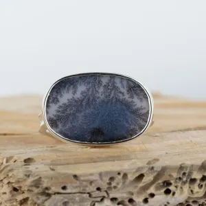 No.712 - Silver Dendritic Agate Ring - Size V