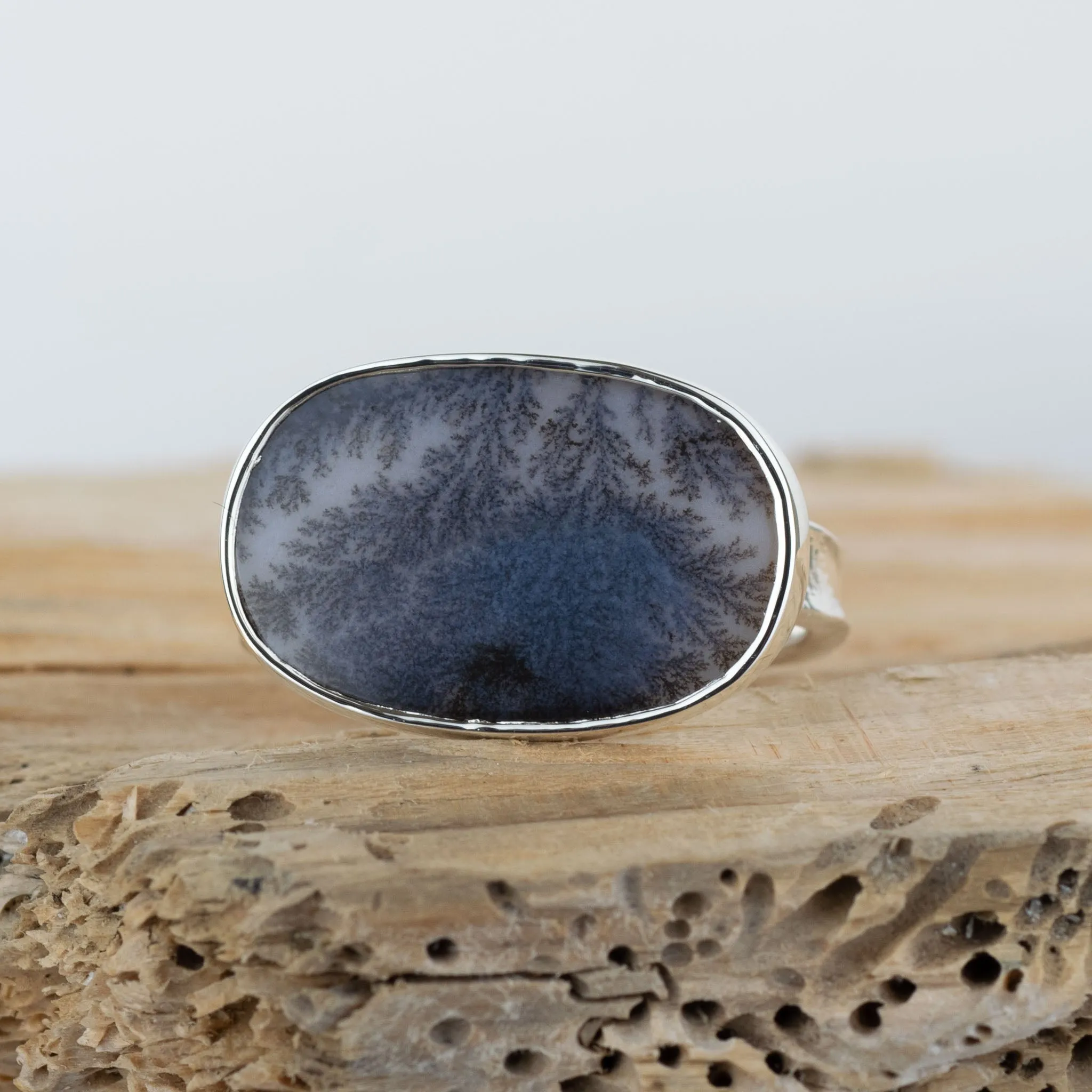 No.712 - Silver Dendritic Agate Ring - Size V