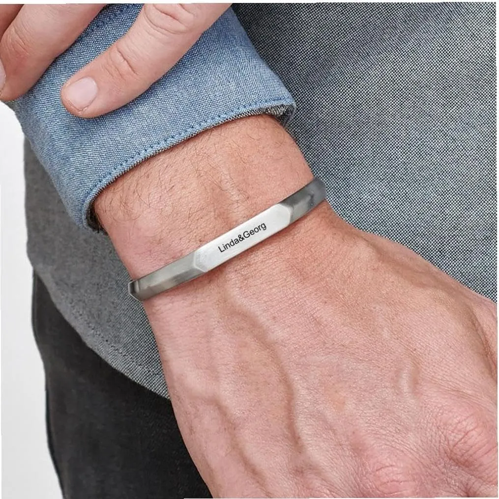 Nsipan Personalized Bracelets for Women/Men, Engraved Custom Bracelets Cuff, Double Side Engraved, for Birthday Boyfriend
