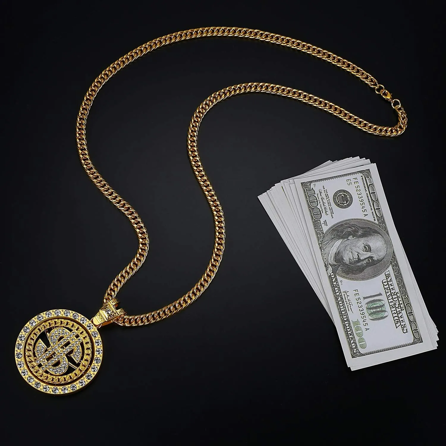 NYUK Costume Gold Chain for Men Spinner Dollar Sign Necklaces 36 Inches