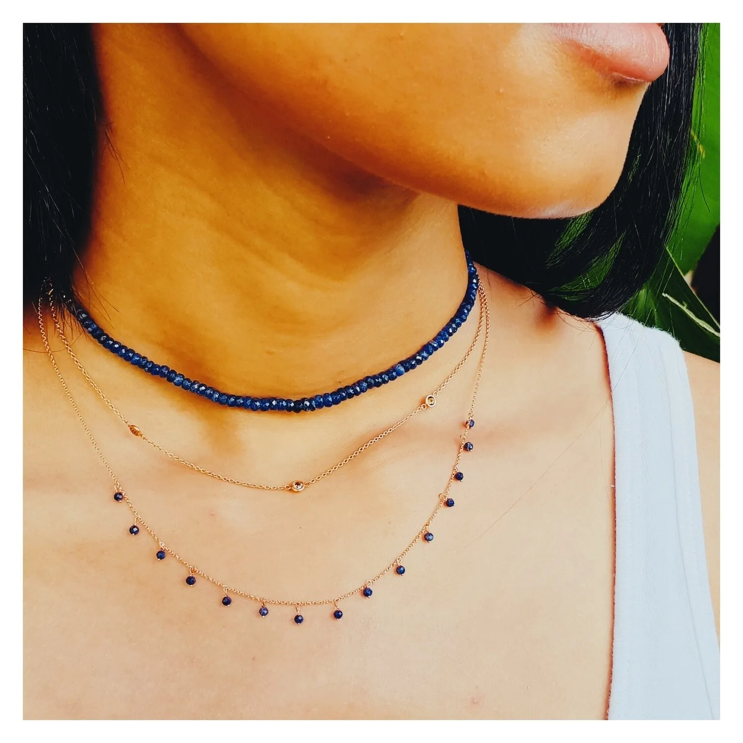 Nzuri Necklace in Blue Sapphire Beads and Gold