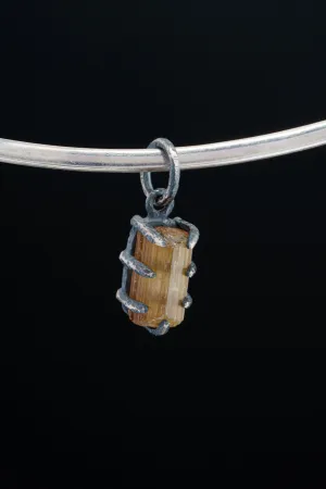 Olive Green Gem Tourmaline - Oxidised Sterling Silver - Strong Claw Wire Setting  - Hammer Textured - Pendant Crystal Necklace