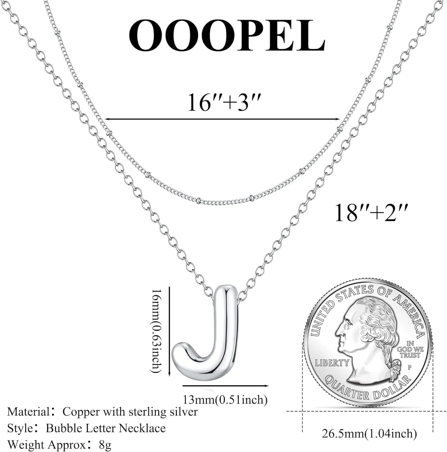 OOOPEL Bubble Initial Necklaces for Women Layered A-Z Alphabet Pendant Necklace 14K Gold Plated Balloon Letter Necklace Dainty Jewelry Gift