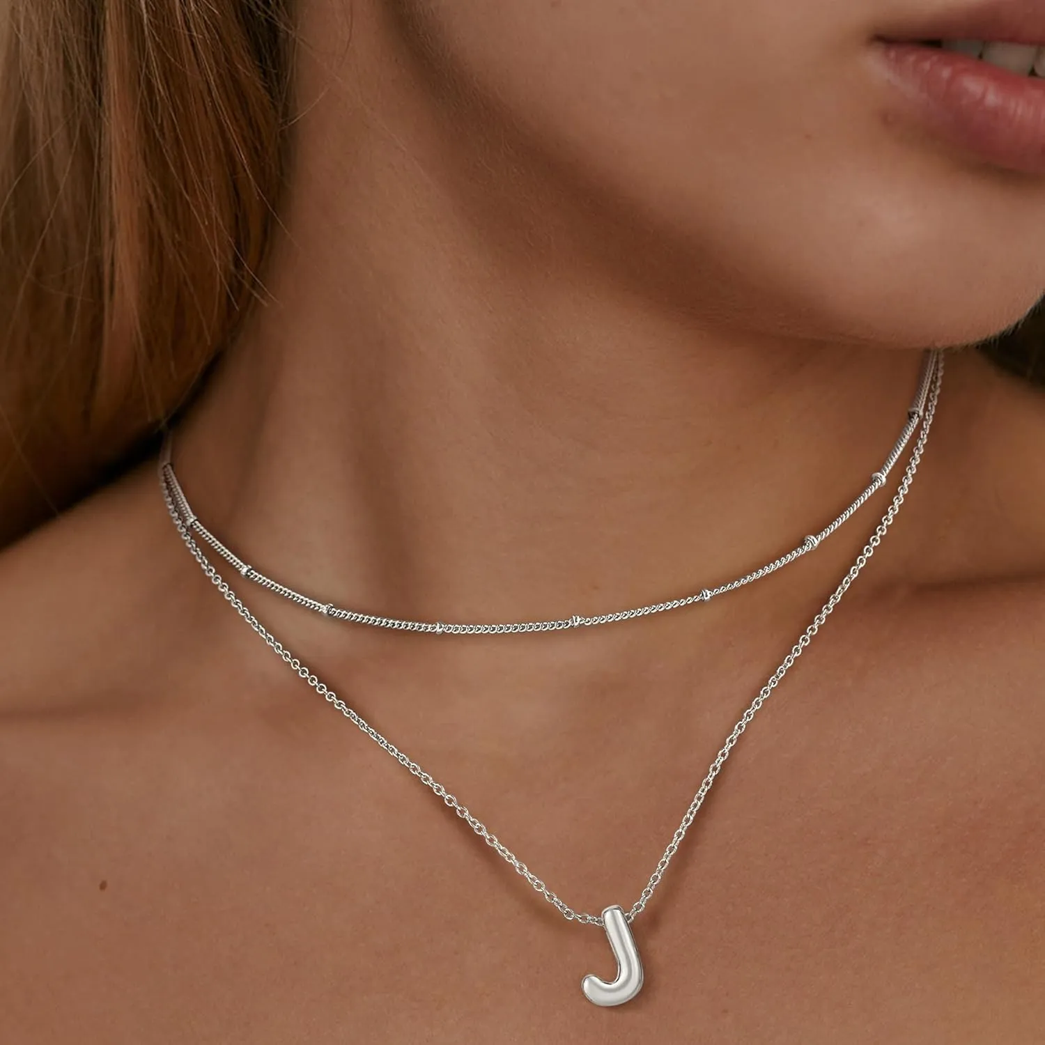 OOOPEL Bubble Initial Necklaces for Women Layered A-Z Alphabet Pendant Necklace 14K Gold Plated Balloon Letter Necklace Dainty Jewelry Gift