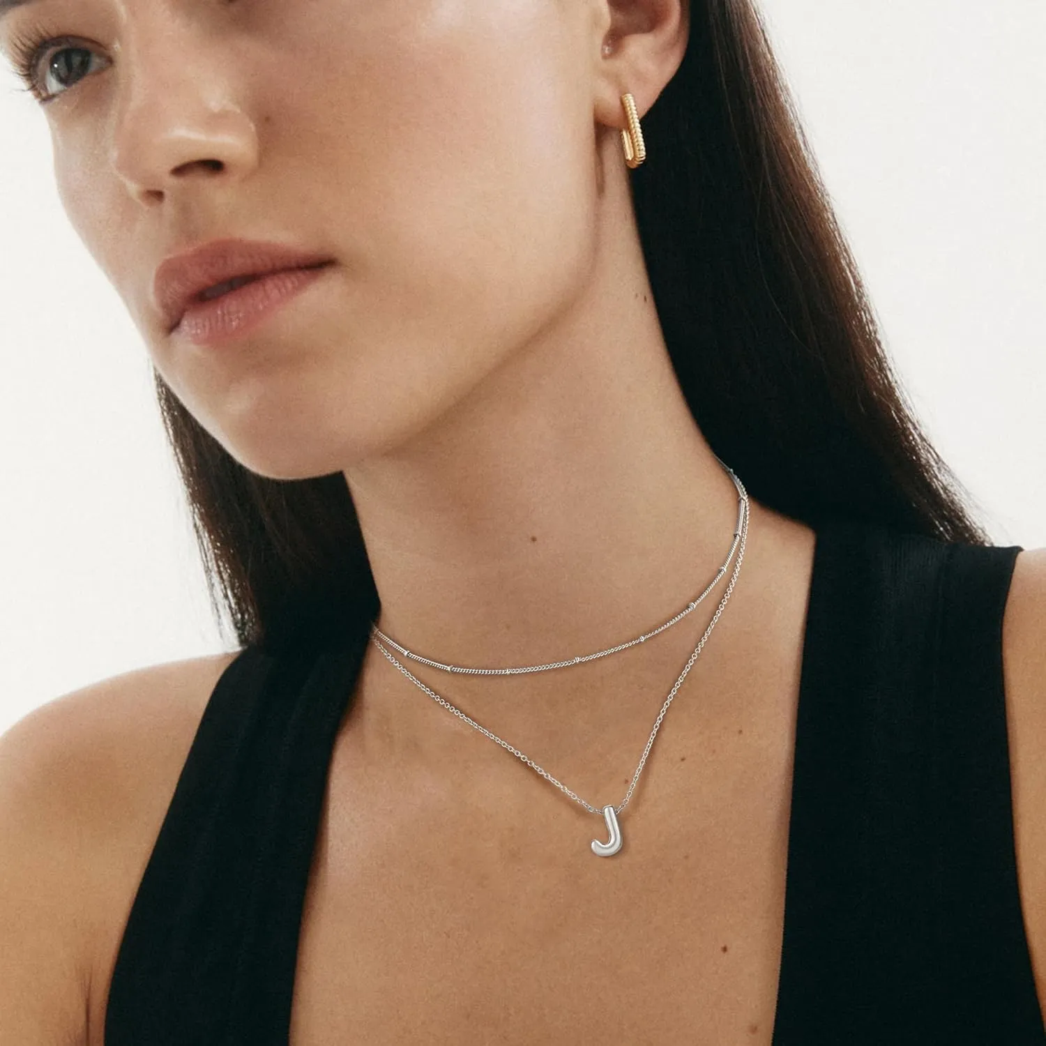 OOOPEL Bubble Initial Necklaces for Women Layered A-Z Alphabet Pendant Necklace 14K Gold Plated Balloon Letter Necklace Dainty Jewelry Gift