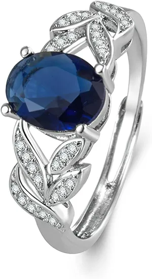 Oval Created Blue Sapphire Rings for Women, Fashion Gemstone Jewelry Adjustable Size