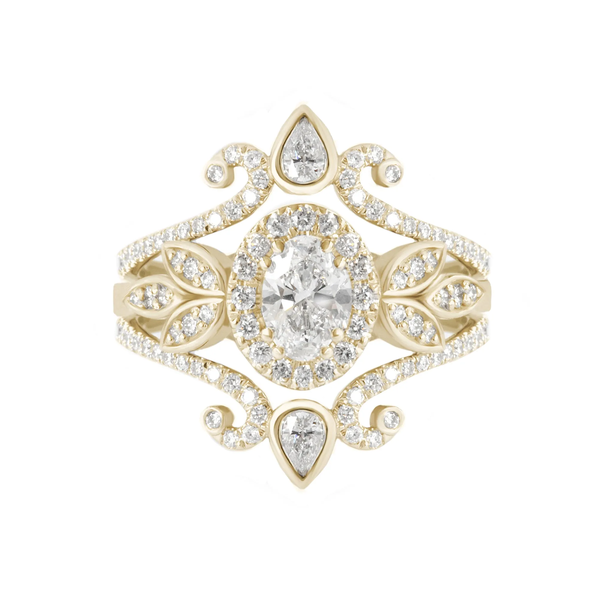 Oval Diamond Engagement Two Rings Set - Minimal Lily & Ariana ♥