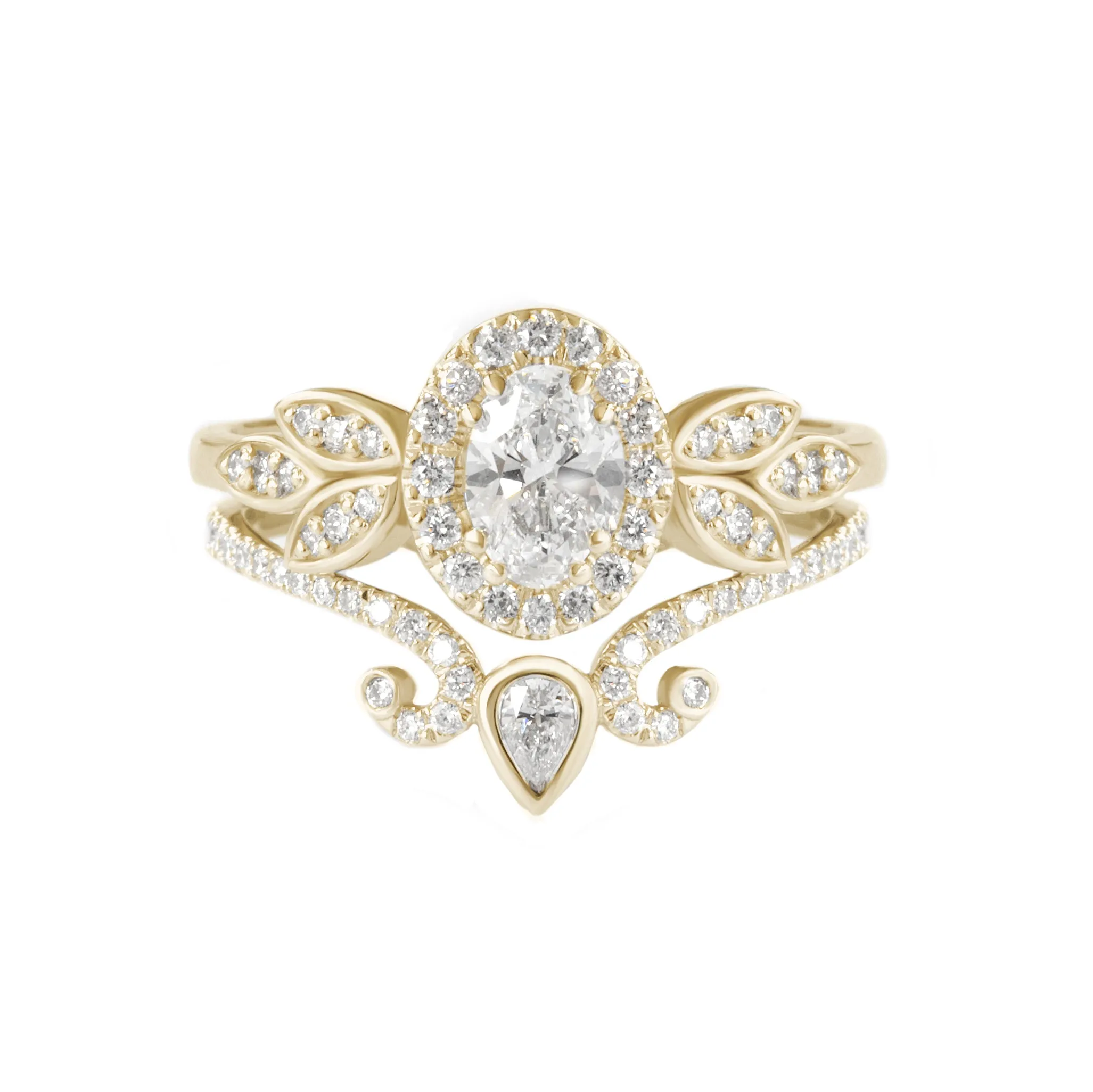 Oval Diamond Engagement Two Rings Set - Minimal Lily & Ariana ♥