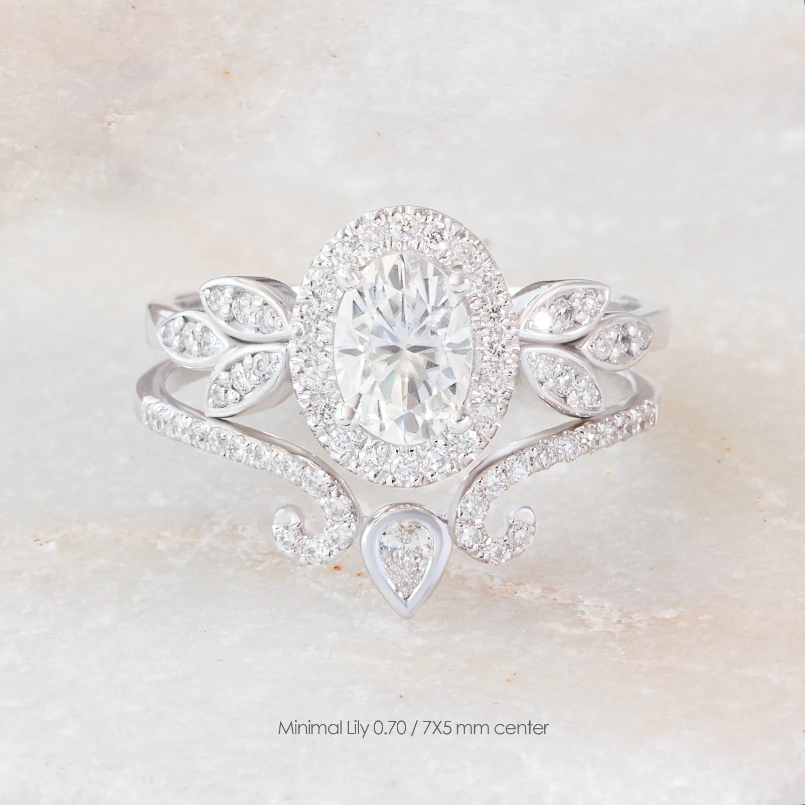 Oval Diamond Engagement Two Rings Set - Minimal Lily & Ariana ♥