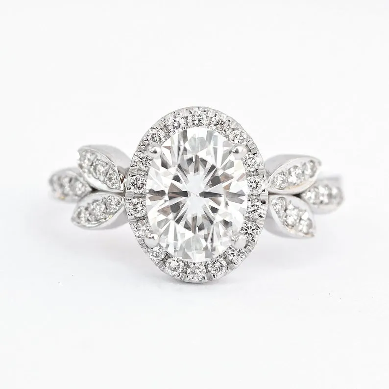 Oval Diamond Floral Three Rings Set "Minimal Lily"  ♥