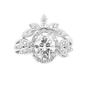 Oval Diamond Floral Two Rings Set "Minimal Lily" ♥