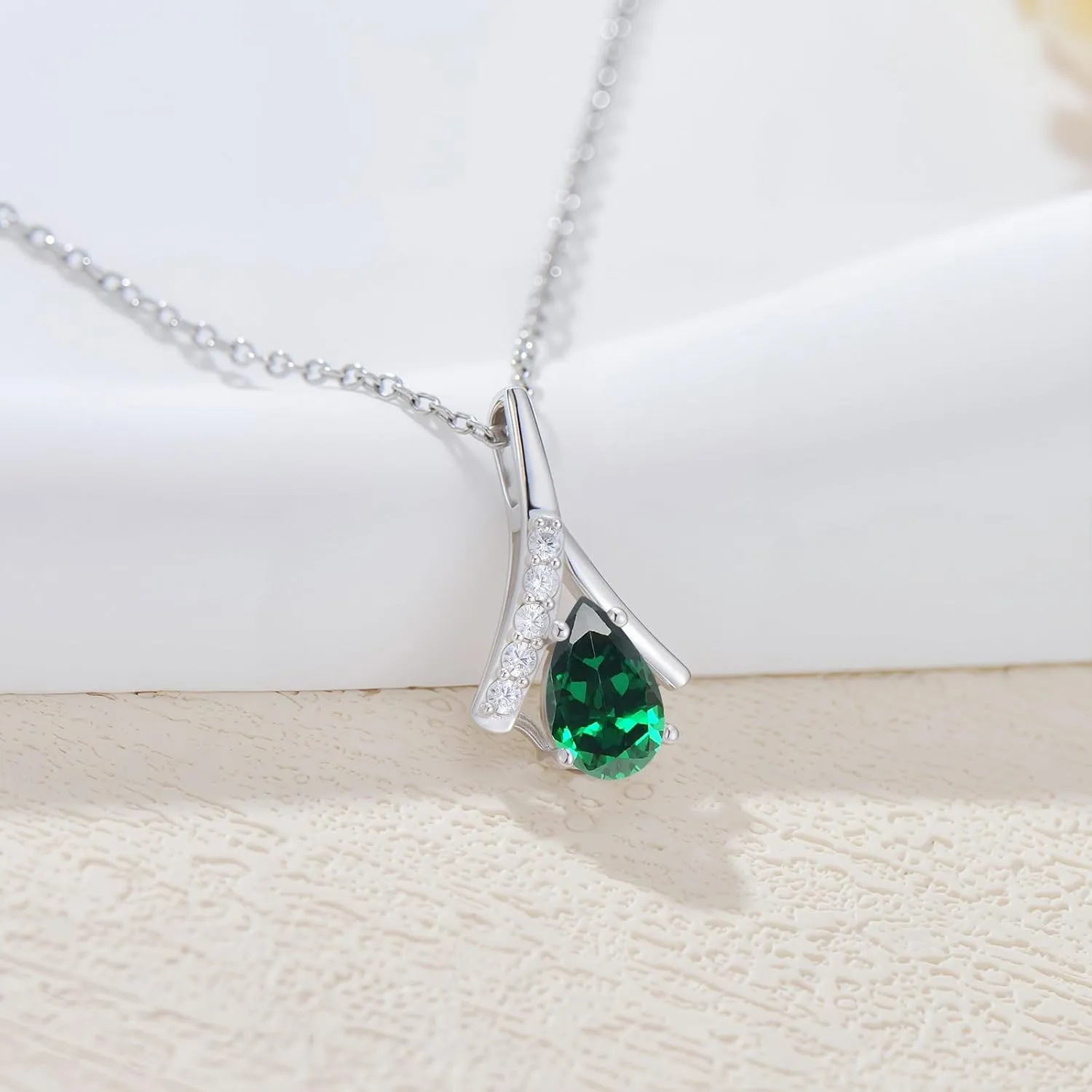 Pear Shaped Birthstone Pendant for Women with Lab Diamonds 925 Sterling Silver 1 Carat Teardrop Gemstone Birthstone Necklace Jewelry Gift for Her
