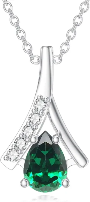 Pear Shaped Birthstone Pendant for Women with Lab Diamonds 925 Sterling Silver 1 Carat Teardrop Gemstone Birthstone Necklace Jewelry Gift for Her