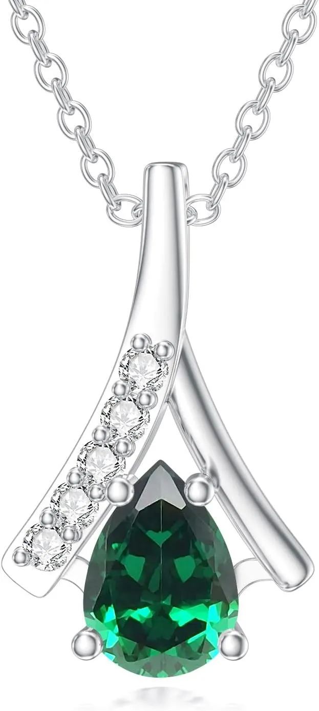Pear Shaped Birthstone Pendant for Women with Lab Diamonds 925 Sterling Silver 1 Carat Teardrop Gemstone Birthstone Necklace Jewelry Gift for Her