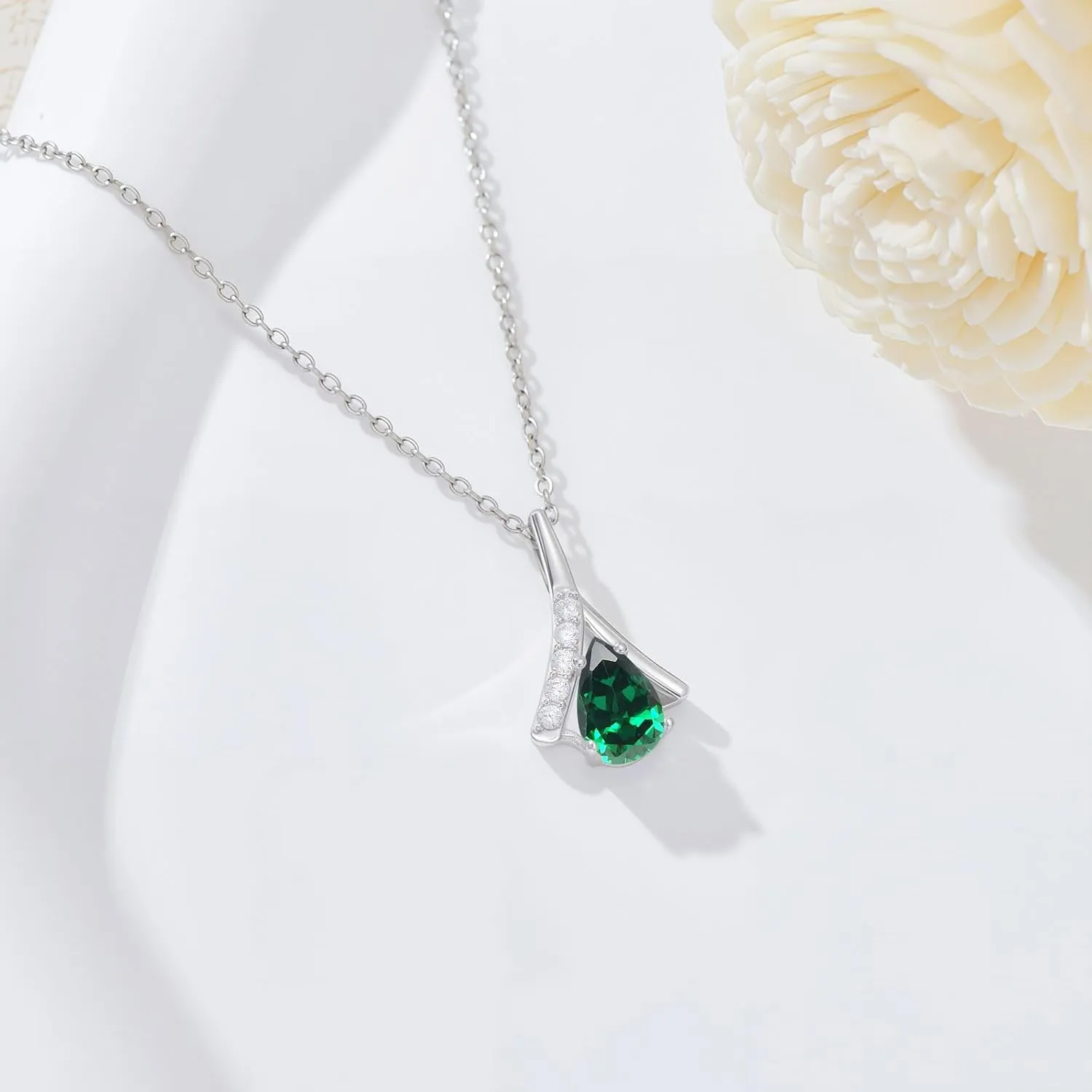 Pear Shaped Birthstone Pendant for Women with Lab Diamonds 925 Sterling Silver 1 Carat Teardrop Gemstone Birthstone Necklace Jewelry Gift for Her
