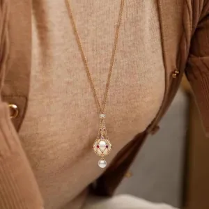 Pearl & Gemstone Lavalier Pendant, Single Pearl Cage Pendant Necklaces, Pearl Holder Necklace, Stainless Steel Pearl Cage Pendant Necklaces, Elegant Jewelry Gifts for Mom Wife