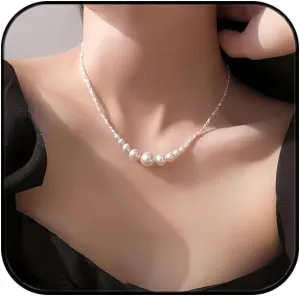 Pearl Choker Necklace for Women Faux Pearl Choker Necklaces Dainty Silver Pearl Necklace Simple White Pearls Choker Necklace Trendy Mini Small Pearl Necklace Strand Wedding Prom Bridal Pearls Jewelry