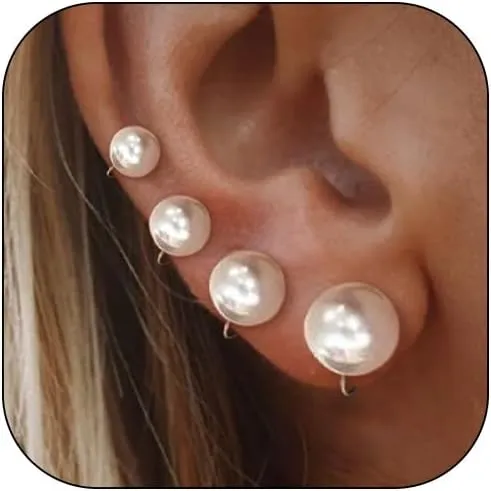 Pearl Clip on Earrings for Women Silver Rhinestones Pearl Dangle Drop Earring Large Pearls Earring Non Pierced Party Jewelry Wedding Jewelry for Brides Bridesmaid Birthday Gifts for Women