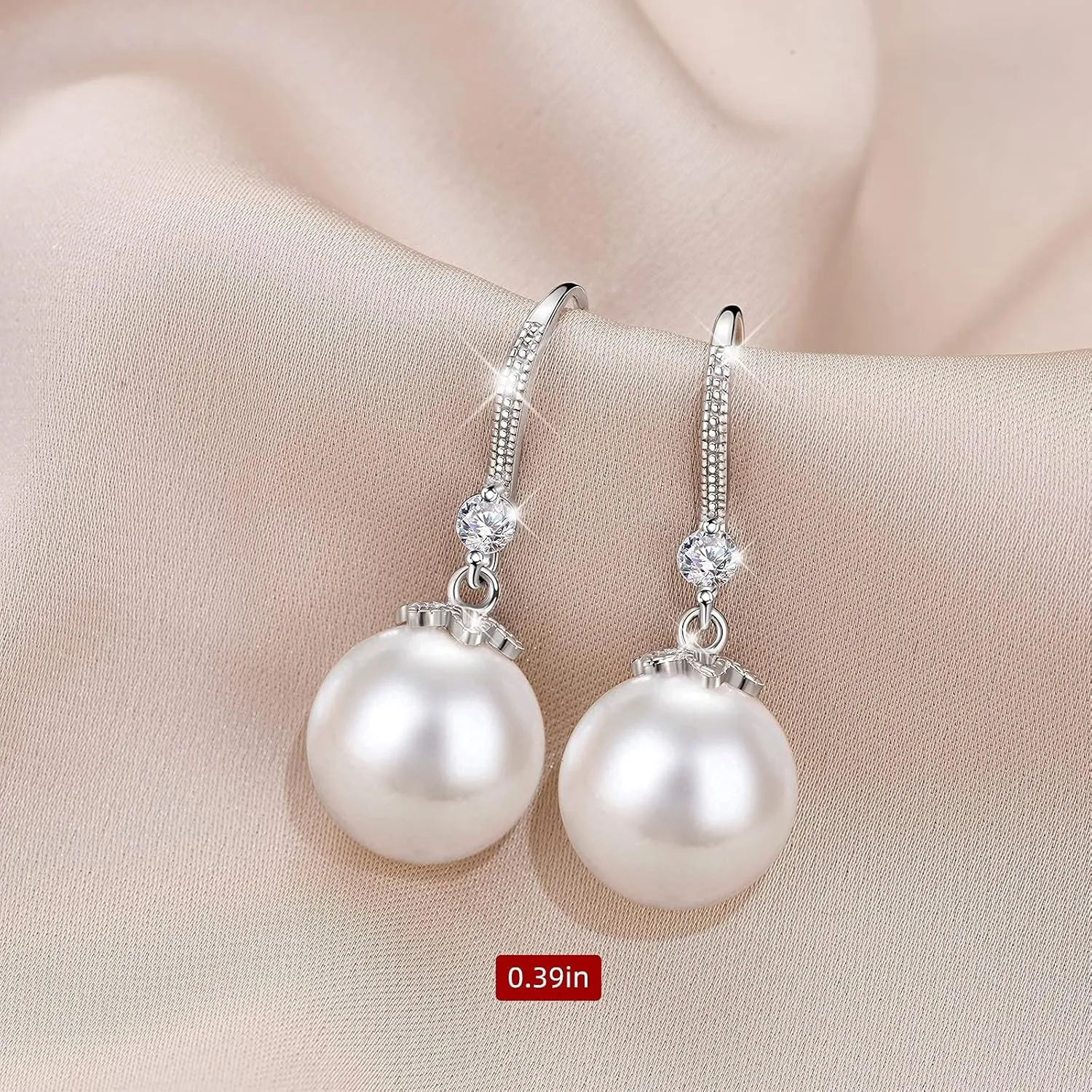 Pearl Dangle Earrings for Women 925 Sterling Silver Crystal Pearl Earrings Classtic Ladies Drop Earrings for Wedding Party Birthday Gift