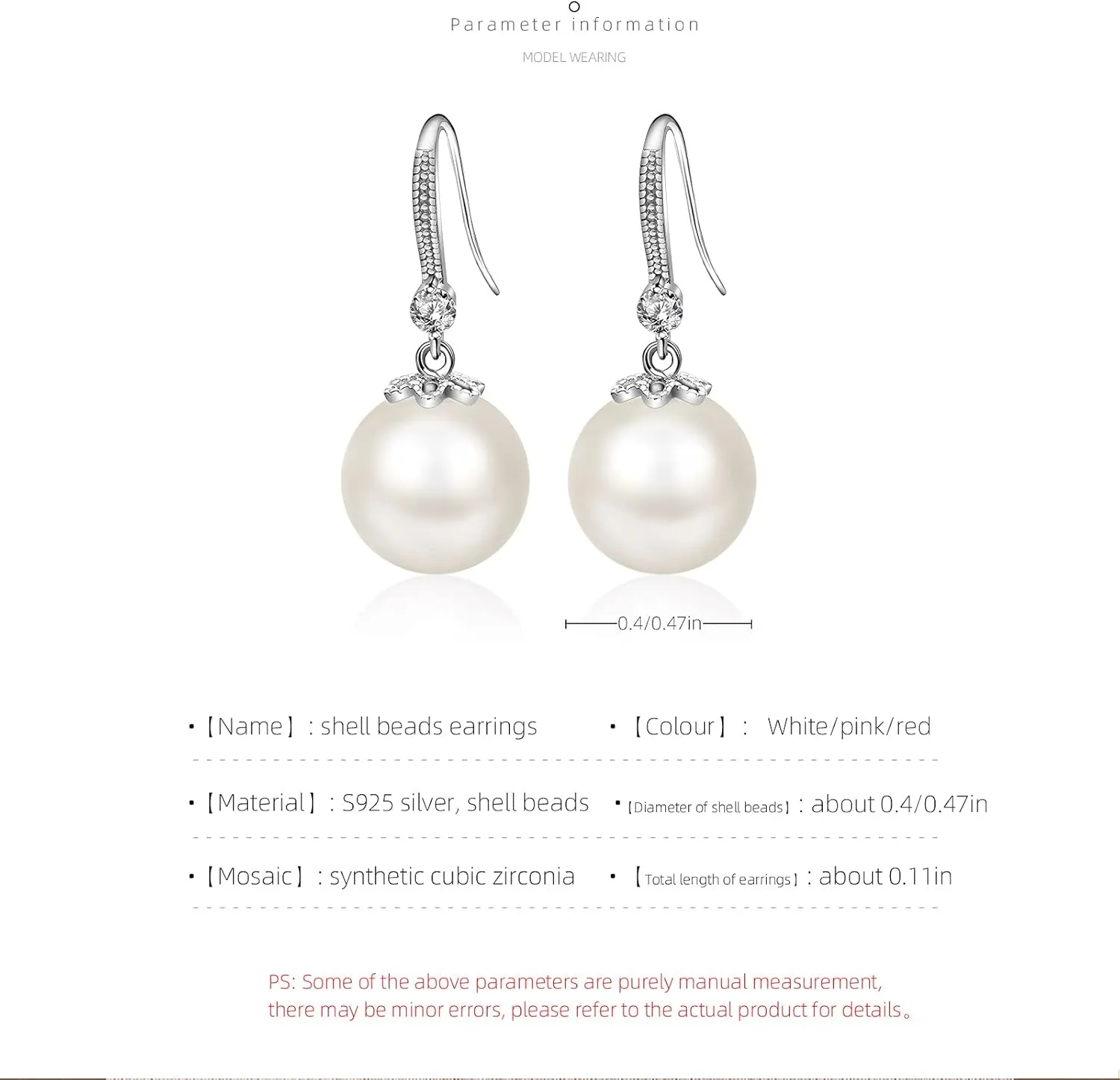 Pearl Dangle Earrings for Women 925 Sterling Silver Crystal Pearl Earrings Classtic Ladies Drop Earrings for Wedding Party Birthday Gift