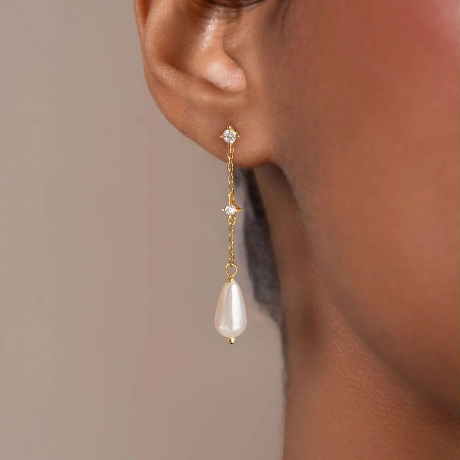 Pearl Earrings: 14k Gold-plated Dainty Pearl Drop Dangle Huggie Hoop Earrings for Women