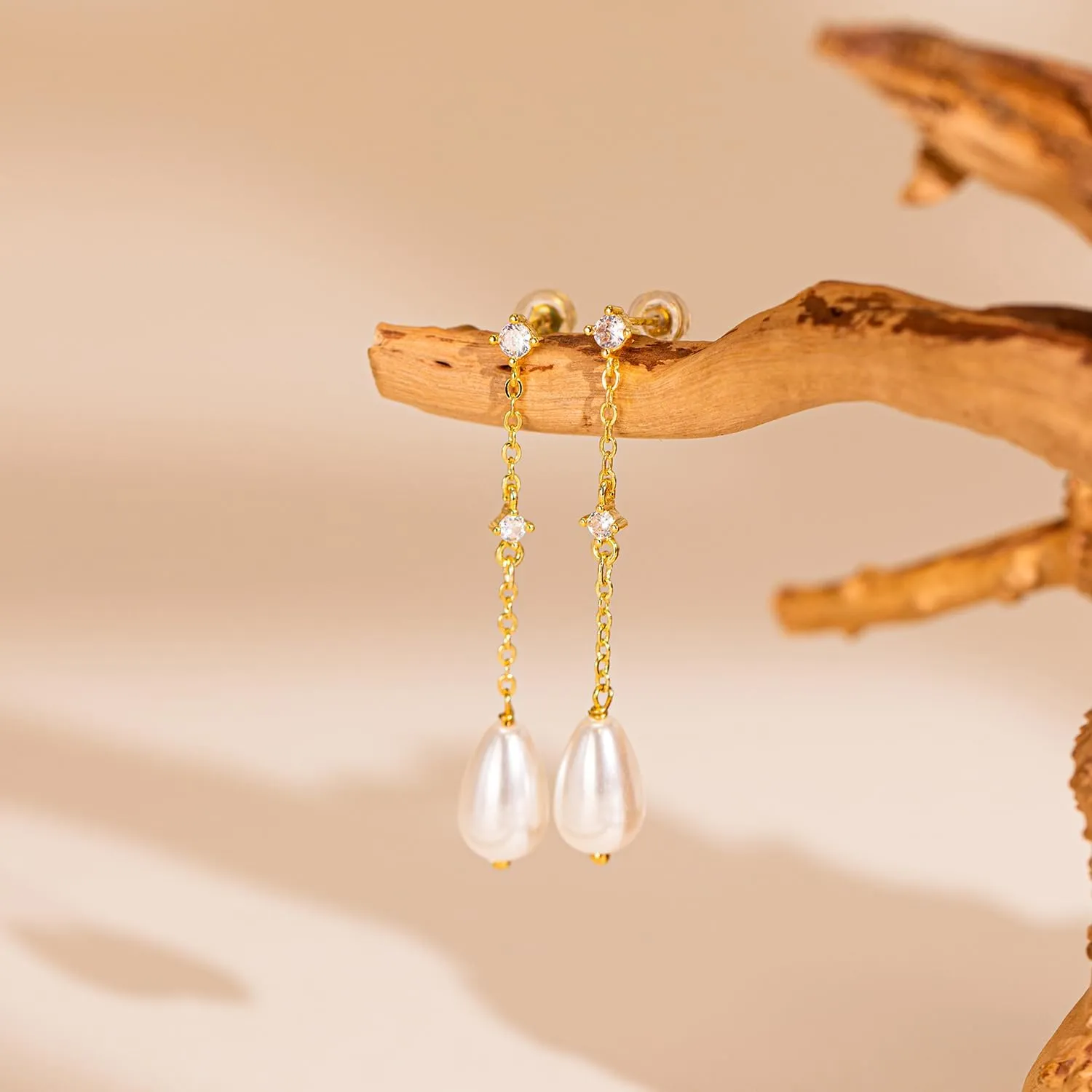 Pearl Earrings: 14k Gold-plated Dainty Pearl Drop Dangle Huggie Hoop Earrings for Women