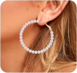 Pearl Earrings, 14K Gold Plated Pearl Drop Earrings Pearl Earrings for Women Dainty Gold Earrings for Women Trendy Pearl Hoop Earrings Pearl Dangle Earrings Gold Jewelry for Women Girls Gift