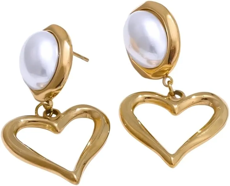 Pearl earrings for women Arrivals Imitation Pearls Heart Love Classic Earrings PVD Plated Elegant Daily Basic Jewelry Prevent Allergy Gift-T73