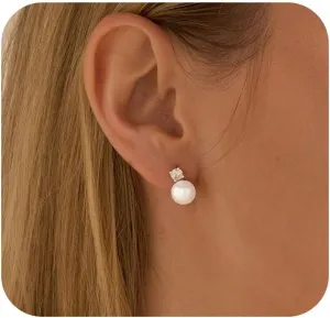 Pearl Earrings for Women, Dainty 14K Gold/Sterling Silver Plated Pearl Drop & Hoop Earrings - Wedding Bridal Jewelry Gifts