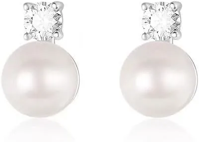 Pearl Earrings for Women, Dainty Pearl Dangle Earring with Rhinestone Statement Wedding Ear Stud Gold Plated Cute Hypoallergenic Pearls Stud Earrings Wedding Jewelry