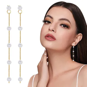 Pearl Earrings for Women Girls, 14K Gold Pearl Drop Earrings Dainty Boho Pearl Tassel Prom EarringsWedding Bridal Earrings Graduation Prom Jewelry