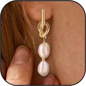 Pearl Earrings for Women Gold Knot Pearl Earrings Pearl Bow Earrings Dangle 14k Gold Plated Bridesmaid Earrings Hypoallergenic Bridesmaid Jewelry Gifts