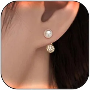 Pearl Earrings for Women Pearl Front Back Earrings Double Ball Ear Jacket Earrings Rhinestone Front Back Pearl Earrings Wedding Earrings for Women Jewelry
