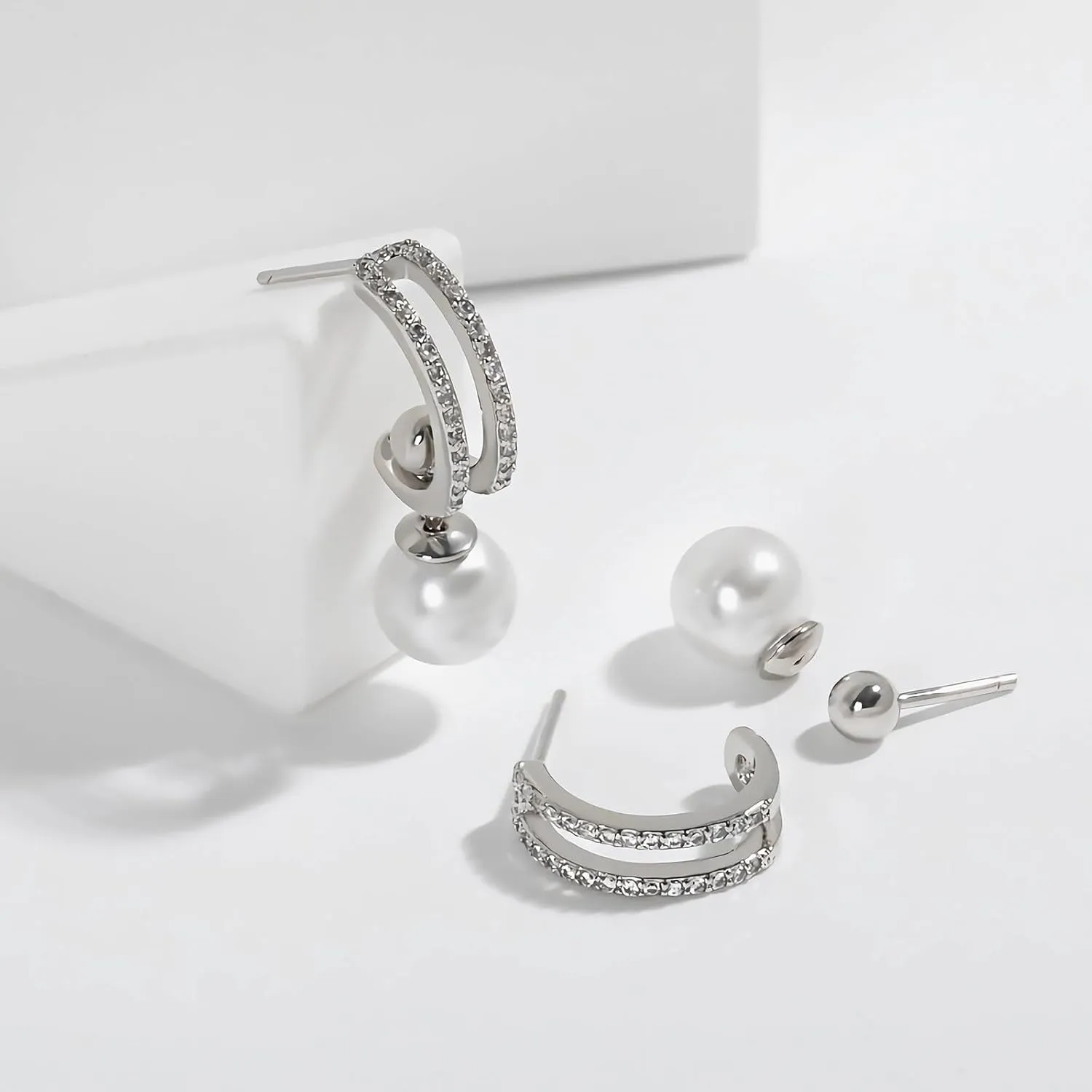 Pearl Earrings for Women,White Gold/Yellow Gold Plated Pearl Dangle Stud Earrings Jewelry Gifts for Women