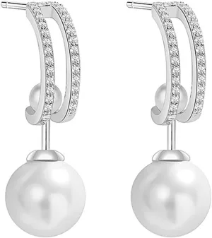 Pearl Earrings for Women,White Gold/Yellow Gold Plated Pearl Dangle Stud Earrings Jewelry Gifts for Women
