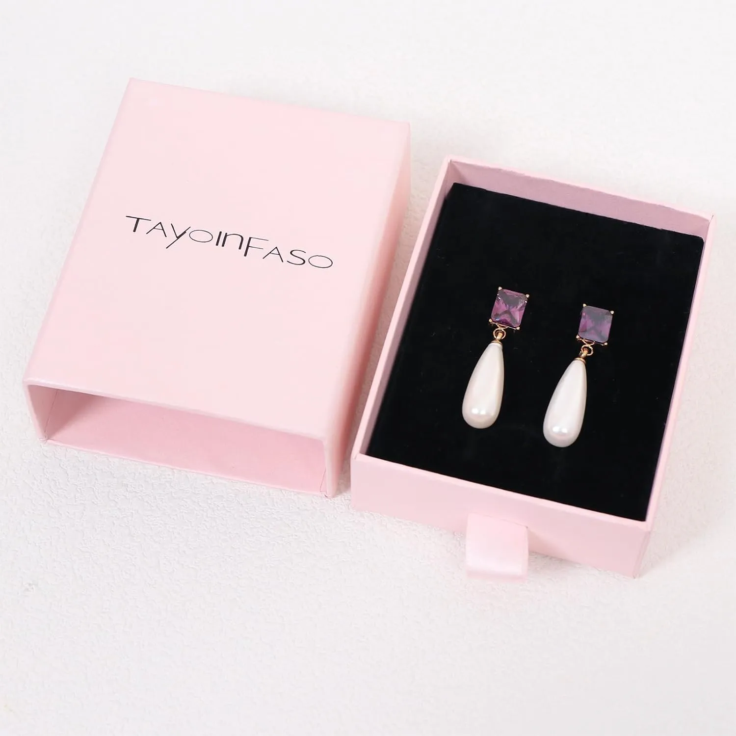 Pearl Emerald Cut Birthstone Earring 18k Gold Plated Cubic Zirconia Drop Earring Pearl Dangle Earrings Pearl Jewelry Birthday Gifts for Women