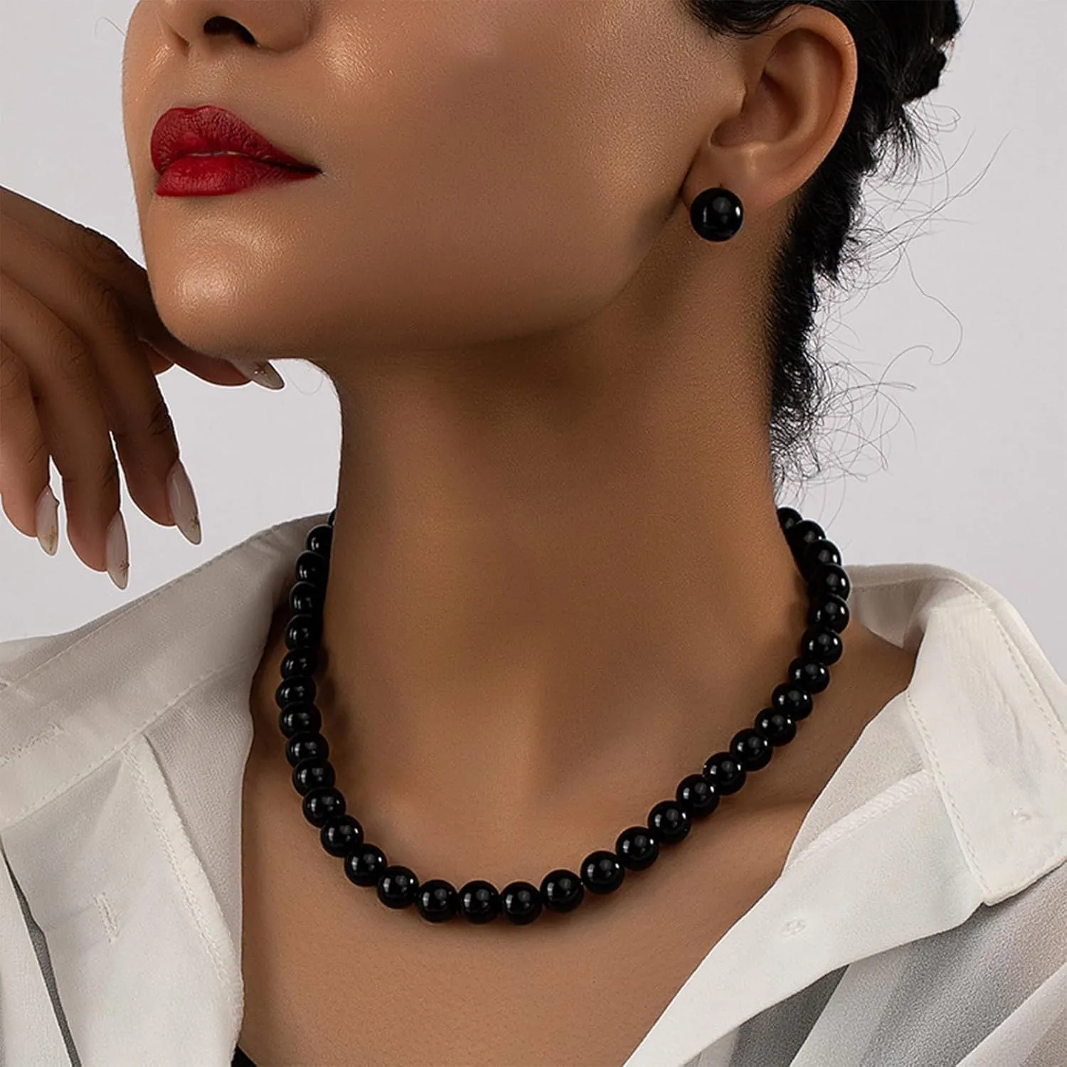Pearl Jewelry Set for Women Trendy Pearl Necklace and Earring Set Big Pearls Earrings Chunky Pearls Necklaces for Women Wedding Jewelry for Bride Bridesmaid