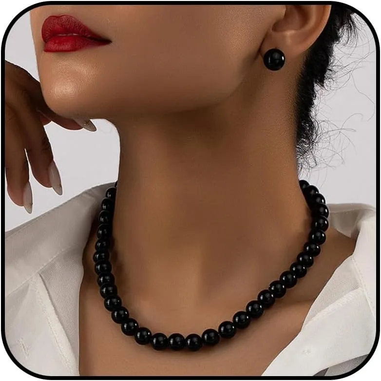 Pearl Jewelry Set for Women Trendy Pearl Necklace and Earring Set Big Pearls Earrings Chunky Pearls Necklaces for Women Wedding Jewelry for Bride Bridesmaid