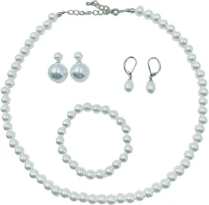 Pearl Necklace and Earring set - 4PCS 8mm Pearl Jewelry Set for Women Pearl Choker Necklace Pearl Bracelet Pearl Earrings Set Trendy Valentines Gift