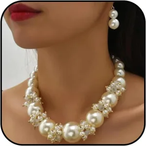 Pearl Necklace and Earring Set Pearl Wedding Jewelry Set for Women Chunky Pearls Choker Necklaces Stud Earrings Bride Bridesmaid Wedding Jewelry Gifts