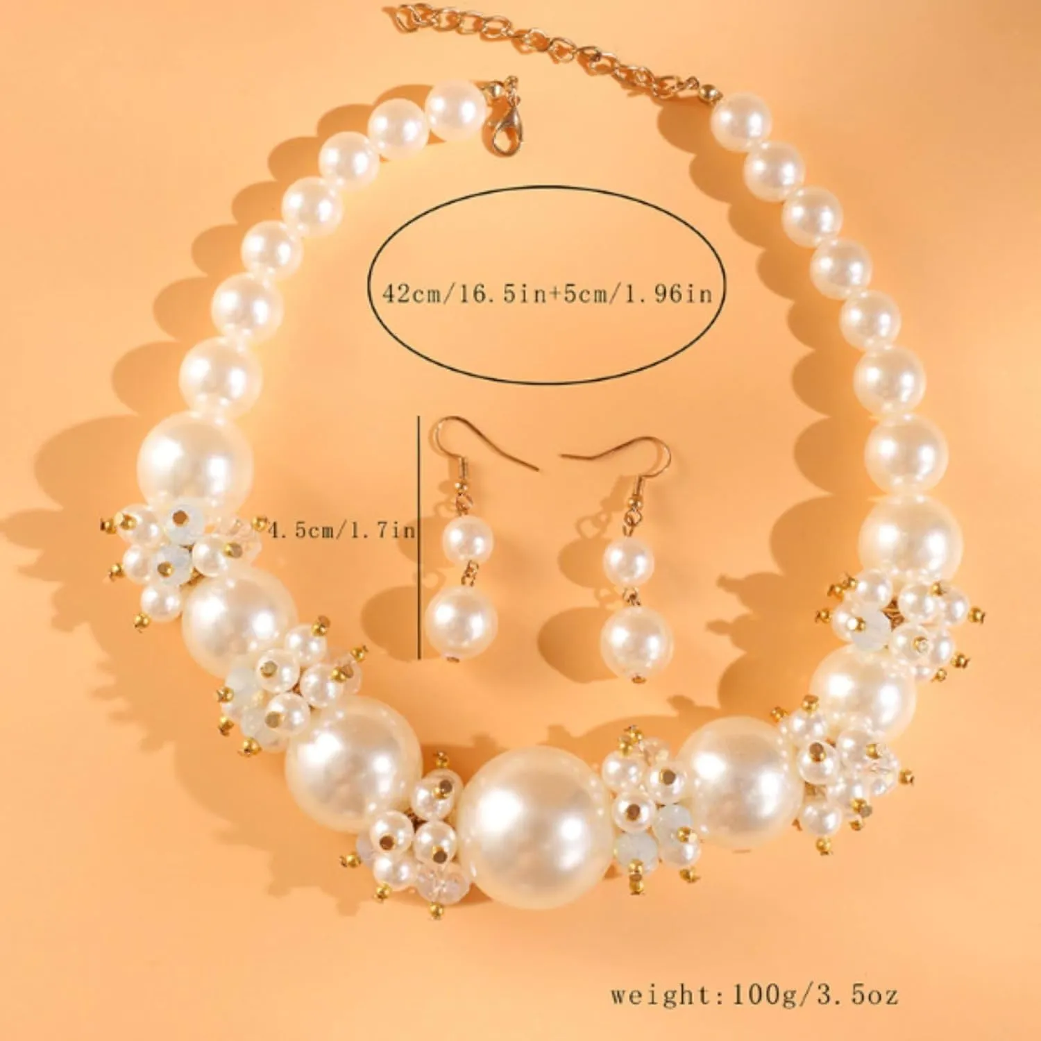 Pearl Necklace and Earring Set Pearl Wedding Jewelry Set for Women Chunky Pearls Choker Necklaces Stud Earrings Bride Bridesmaid Wedding Jewelry Gifts